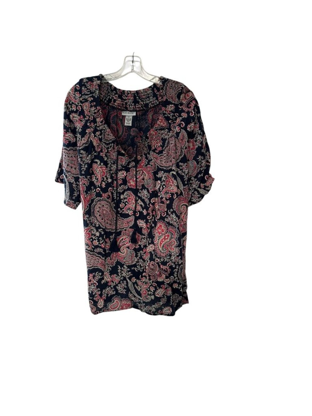 Catherines Plus Size Navy Blue Crochet Trim Peasant Top Blouse Tunic 3X Cotton